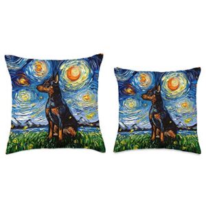 Sagittarius Gallery Miniature Pinscher Starry Night Dog Min Pin Art by Aja Throw Pillow, 16x16, Multicolor