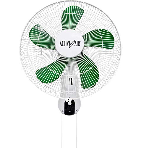 Active Air ACF16 16 inch 3-Speed Wall-Mountable 90-Degree Oscillating Hydroponic Grow Fan with Spring-Loaded Plastic Clip, White/Green