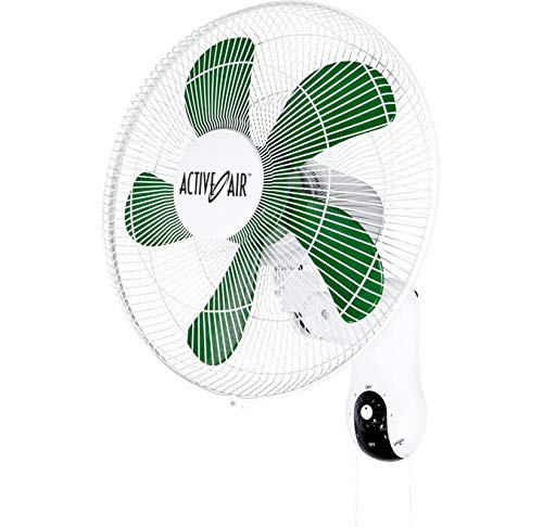 Active Air ACF16 16 inch 3-Speed Wall-Mountable 90-Degree Oscillating Hydroponic Grow Fan with Spring-Loaded Plastic Clip, White/Green