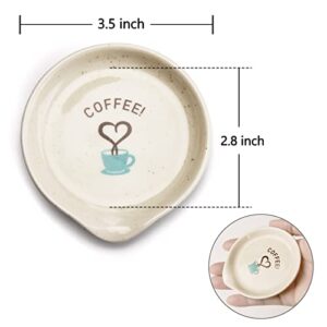 FANGSUN Ceramic Coffee Spoon Holder Rests for Coffee Station Decor, Mini Spoon Holder for Stove Top Countertop, Small Teaspoon Rest, Porcelain Spoon Holder For Coffee Bar Accessories, White, 3.5 Inch