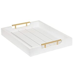 white serving tray with gold handles by cozy décor - premium decorative trays - coffee table trays for living room - large ottoman tray -tv trays for breakfast in bed -17-inch wooden tray for ottoman