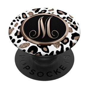 white leopard print cheetah monogram initial "letter m" popsockets swappable popgrip