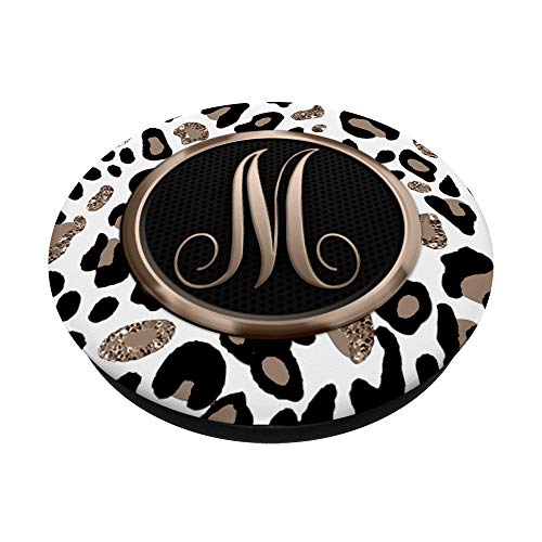 White Leopard Print Cheetah Monogram Initial "Letter M" PopSockets Swappable PopGrip