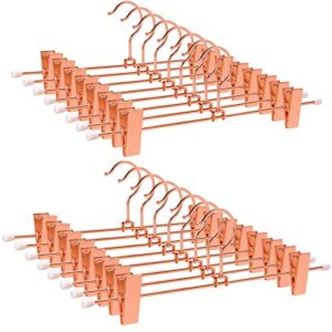 amber home 24 pack rose copper gold metal pants skirt hangers with clips, adjustable clip metal trouser hangers, clip hangers for jeans pants heavy duty (24 pack)