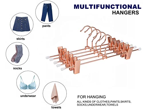 Amber Home 24 Pack Rose Copper Gold Metal Pants Skirt Hangers with Clips, Adjustable Clip Metal Trouser Hangers, Clip Hangers for Jeans Pants Heavy Duty (24 Pack)