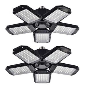 2 pack led garage lights, 120w deformable led garage ceiling lights with 5 adjustable panels, 12000lm e26 led shop lights for garage, basement, barn, high bay light (2 pack)