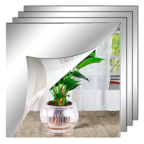 SOCOKING 4 Pieces Flexible Mirror Sheets Mirror Tiles Self Adhesive Sheets Acrylic Mirror Tiles Sheets 12 X 12 Inches Mirror Wall Stickers Mirror Sheets for Home Decor