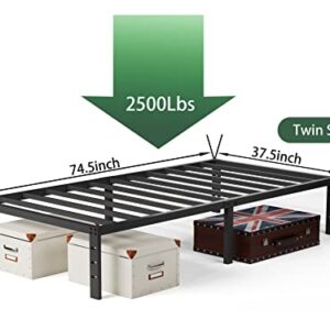 Twin Size Metal Bed Frame 14 inch High 3000lbs Heavy Duty Twin Platform No Box Spring Needed Easy to Assemble Noise Free-Twin Black