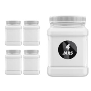 plastic jars 32 ounce square pinch handle (4 pack) clear pet plastic containers with white ribbed lids