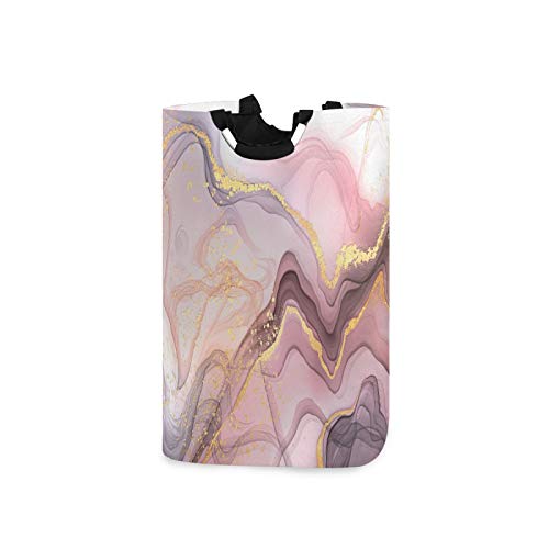 Oyihfvs Rose Gold Pink Marble Texture Ink Abstract Art Laundry Hamper Basket Bucket, Foldable Dirty Clothes Bag, Waterproof Fabric Washing Bin, Toy Storage with Handles for Bathroom Bedroom