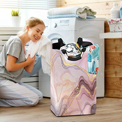 Oyihfvs Rose Gold Pink Marble Texture Ink Abstract Art Laundry Hamper Basket Bucket, Foldable Dirty Clothes Bag, Waterproof Fabric Washing Bin, Toy Storage with Handles for Bathroom Bedroom