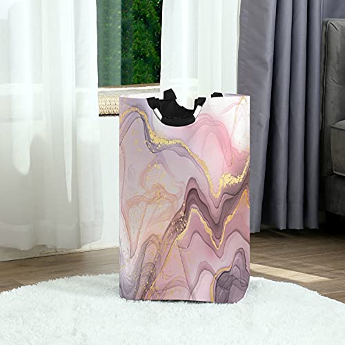 Oyihfvs Rose Gold Pink Marble Texture Ink Abstract Art Laundry Hamper Basket Bucket, Foldable Dirty Clothes Bag, Waterproof Fabric Washing Bin, Toy Storage with Handles for Bathroom Bedroom