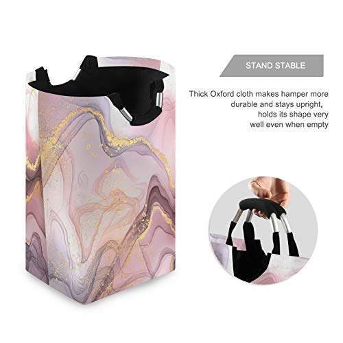 Oyihfvs Rose Gold Pink Marble Texture Ink Abstract Art Laundry Hamper Basket Bucket, Foldable Dirty Clothes Bag, Waterproof Fabric Washing Bin, Toy Storage with Handles for Bathroom Bedroom