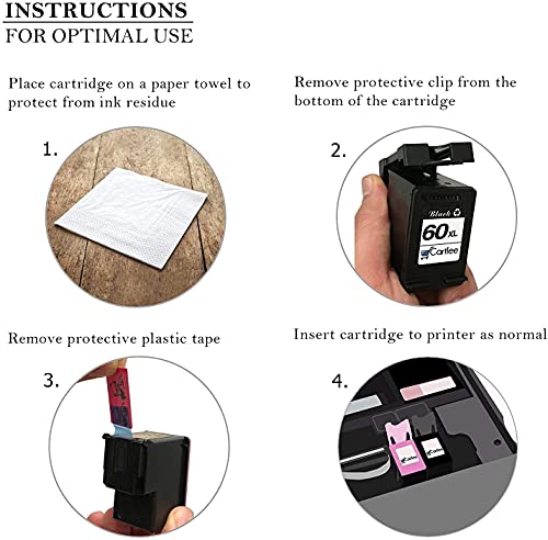 Cartlee Remanufactured Ink Cartridge 60XL 60 XL Replacement for HP Envy 100 110 120 Photosmart C4670 c4680 c4780 c4795 d110 Deskjet d2680 D2660 f2430 f4280 f4440 f4480 f4580 Printer (3 Black, 2 Color)