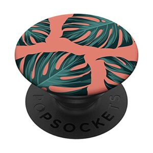 tropical botanical monstera leaves summer pattern - coral popsockets popgrip: swappable grip for phones & tablets