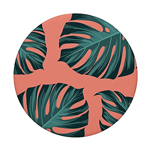 Tropical Botanical Monstera Leaves Summer Pattern - Coral PopSockets PopGrip: Swappable Grip for Phones & Tablets