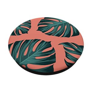 Tropical Botanical Monstera Leaves Summer Pattern - Coral PopSockets PopGrip: Swappable Grip for Phones & Tablets
