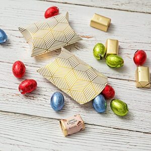 Samanter 50Pack Paper Gift Pillow Boxes Candy Chocolate Gift Packing Wrap Pouch Pie Bags for Wedding Party Christmas Gold