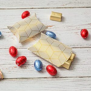 Samanter 50Pack Paper Gift Pillow Boxes Candy Chocolate Gift Packing Wrap Pouch Pie Bags for Wedding Party Christmas Gold