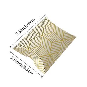 Samanter 50Pack Paper Gift Pillow Boxes Candy Chocolate Gift Packing Wrap Pouch Pie Bags for Wedding Party Christmas Gold