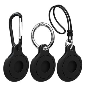 teskyer 3 pack airtag holder, silicone airtag case, anti-scratch shockproof protective airtag keychain accessories, easy to attach to wallets, keys, pet collars - black