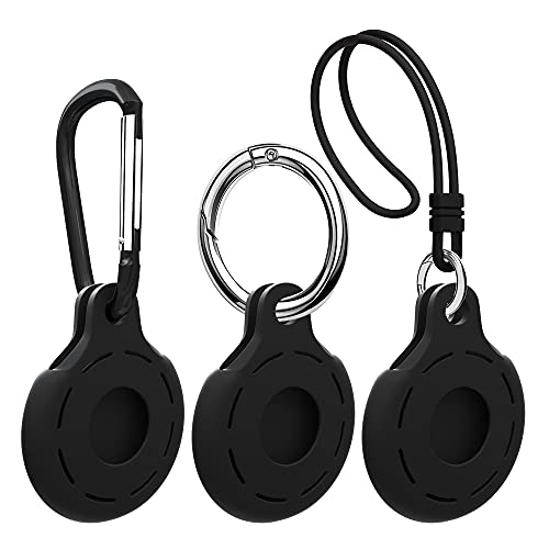 Teskyer 3 Pack Airtag Holder, Silicone Airtag Case, Anti-Scratch Shockproof Protective AirTag Keychain Accessories, Easy to Attach to Wallets, Keys, Pet Collars - Black