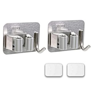 h s t mop broom holder (2-pack), no drilling 304 stainless steel broom and mop holder for home, kitchen, storage room