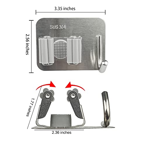 H S T Mop Broom Holder (2-Pack), No Drilling 304 Stainless Steel Broom and Mop Holder for Home, Kitchen, Storage Room