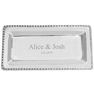 personalized rectangular pearls serving tray- handcrafted, rectangular silver tray, tray for whiskey decanter, candle sticks, vanity set, perfume tray, and serving appetizer plates