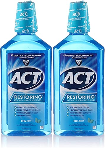 ACT Restoring Anti-Cavity Fluoride Mouthwash, Cool Mint, 33.8 oz Pack of 2