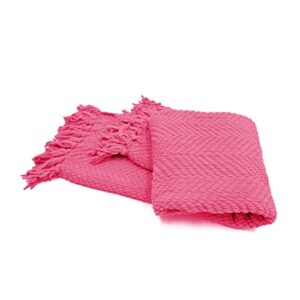 Bytide Throw Blanket for Couch Soft Knitted Textured Couch Cover Tweed Blanket with Fringe Tassel for Home Décor Bed Sofa Chair, 60" x 80", Coral Hot Pink