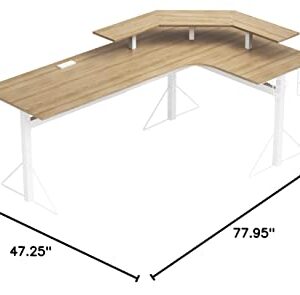 Jamesdar Computer Gaming L-Desk with Power, 35.8" H x 51.18" W x 37.8" L, White/Natural