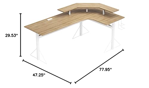 Jamesdar Computer Gaming L-Desk with Power, 35.8" H x 51.18" W x 37.8" L, White/Natural