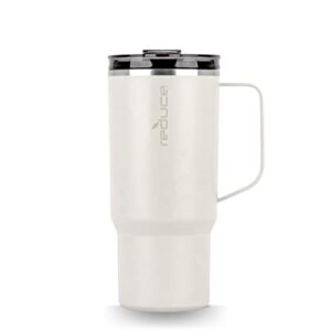 reduce travel coffee mug, 24 oz - insulated mug for tea, coffee and other hot drinks - with flo-motion lid and handle - single-serve and cupholder friendly - linen