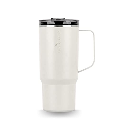 REDUCE Travel Coffee Mug, 24 oz - Insulated Mug for Tea, Coffee and Other Hot Drinks - With Flo-Motion Lid and Handle - Single-Serve and Cupholder Friendly - Linen