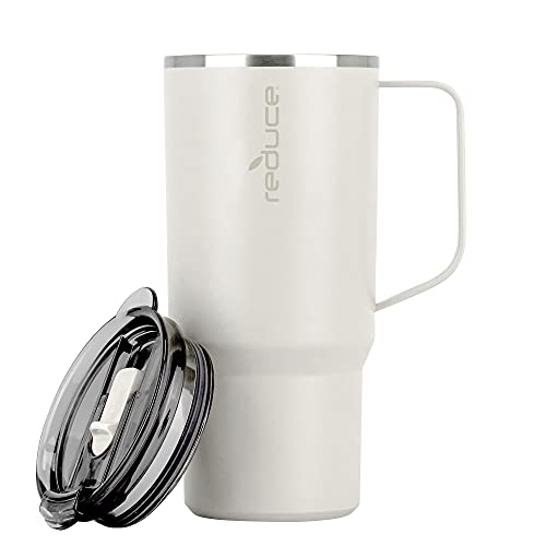 REDUCE Travel Coffee Mug, 24 oz - Insulated Mug for Tea, Coffee and Other Hot Drinks - With Flo-Motion Lid and Handle - Single-Serve and Cupholder Friendly - Linen