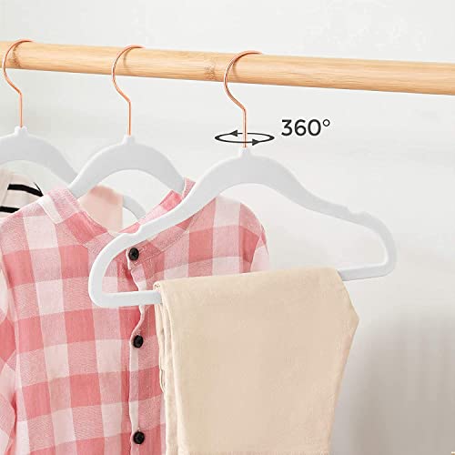 Kids Velvet Hangers Non-Slip Clothes Hangers, 11.8” Inch 50 Pack Space Saving Childrens Hangers -360° Swivel Rose Gold Hook, Strong & Durable Infant/Toddler White Hangers by TIMMY