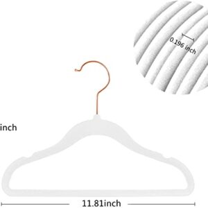 Kids Velvet Hangers Non-Slip Clothes Hangers, 11.8” Inch 50 Pack Space Saving Childrens Hangers -360° Swivel Rose Gold Hook, Strong & Durable Infant/Toddler White Hangers by TIMMY