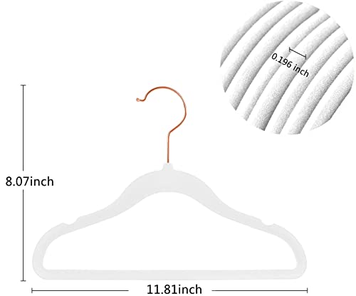 Kids Velvet Hangers Non-Slip Clothes Hangers, 11.8” Inch 50 Pack Space Saving Childrens Hangers -360° Swivel Rose Gold Hook, Strong & Durable Infant/Toddler White Hangers by TIMMY