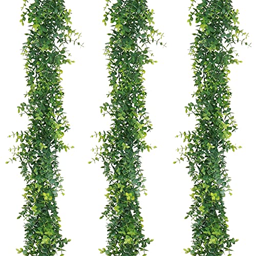 Artflower 3 Pack Artificial Eucalyptus Garland, 6Ft/pcs Faux Eucalyptus Vines Greenery Garland Fake Hanging Eucalyptus Leaves Plant Wedding Backdrop Arch Wall Table Party Festival Decor, Grey Green