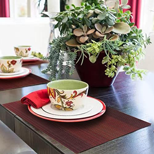 YeaBerr Placemats Set of 6, Mix Vinyl Woven Wipeable Heat-Resistant Place Mats, Stain Resistant Washable Table Mats for Dining Table Kitchen Indoor Decor, Dark Red