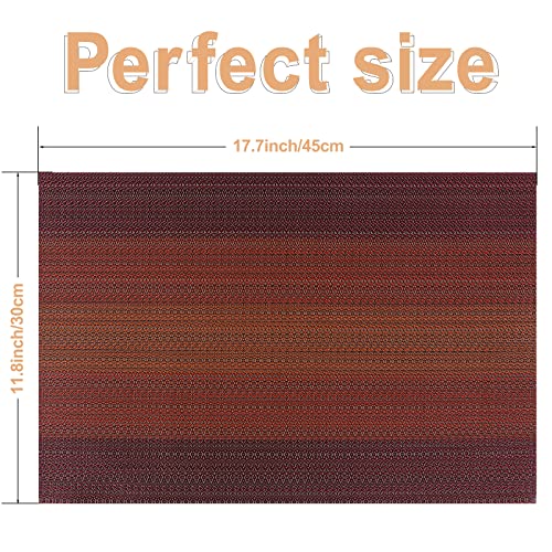 YeaBerr Placemats Set of 6, Mix Vinyl Woven Wipeable Heat-Resistant Place Mats, Stain Resistant Washable Table Mats for Dining Table Kitchen Indoor Decor, Dark Red