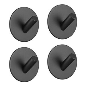 JOYJOO Adhesive Hooks, Metal Heavy Duty 3M Sticky Hook Wall Mounted for Hanging Coat, Scarf, Bag, Towel, Keys Adhesive Holders for Kitchen Bathroom Home 4 Pack Matte Black Round