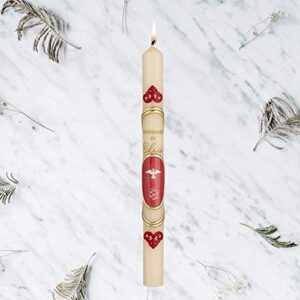 Catholic Confirmation Candle Red Dove Decoration, Wax Candlestick Gift for Teenage Boys and Girls, 9 3/4 Inches Tall