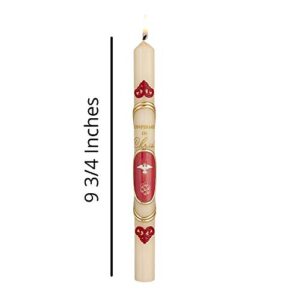Catholic Confirmation Candle Red Dove Decoration, Wax Candlestick Gift for Teenage Boys and Girls, 9 3/4 Inches Tall