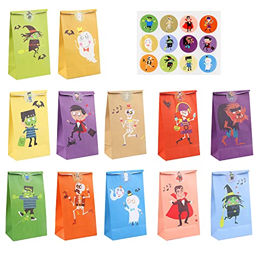 KIMOBER 36pcs Halloween Paper Gift Candy Bags,Trick or Treat Goodie Bags With Sticker For Halloween Party Favor Supplies