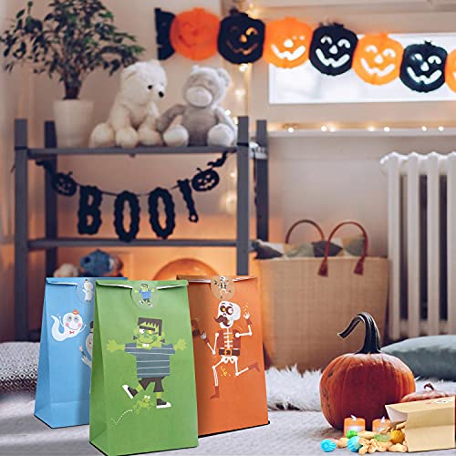 KIMOBER 36pcs Halloween Paper Gift Candy Bags,Trick or Treat Goodie Bags With Sticker For Halloween Party Favor Supplies