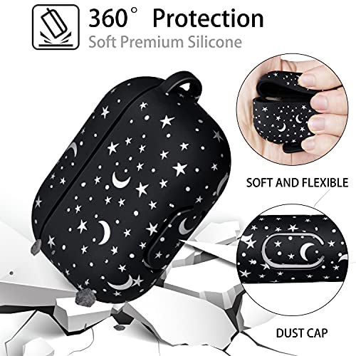 Forrrest Airpods Case Cover for Apple AirPods Pro Star Moon Starry Sky Print Design Silicone Protective Skin Airpods Pro Accessories with Keychain for Girls Women Boys (Sky)