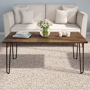 lavish home coffee table with hairpin legs, (l) 41.25” x (w) 19.5” x (h) 17.75”, brown