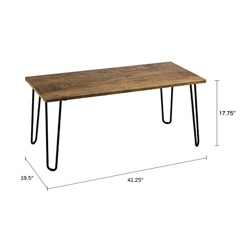 Lavish Home Coffee Table with Hairpin Legs, (L) 41.25” x (W) 19.5” x (H) 17.75”, Brown